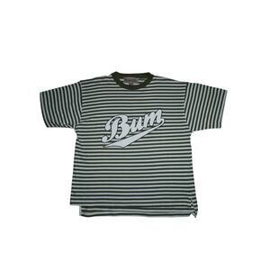 Vintage B.U.M. Equipment Striped T-Shirt Green White Logo Spellout 90s Size M